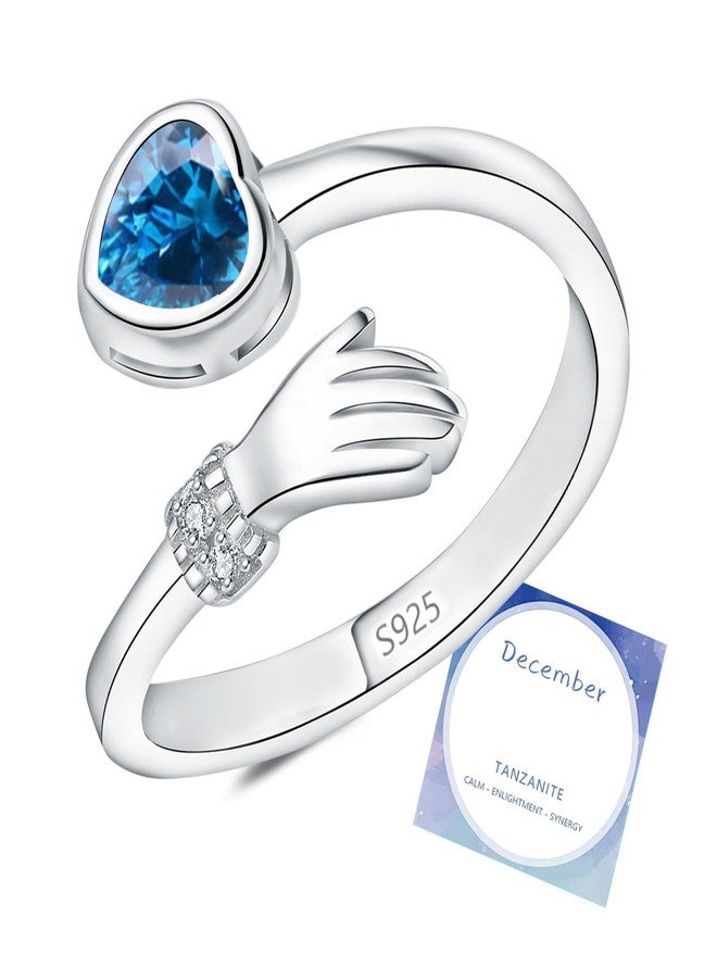HEEYA Sterling Silver Plated Hug Rings for Women,Dainty Birthstone Rings,Blue Heart Ring for Wife Sister Daughter,Adjustable Birthstone Thumb Ring Jewelry December Birthday,Christmas Gifts for Her - Image 1
